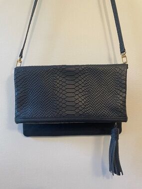GiGi New York navy leather fold over crossbody/ clutch